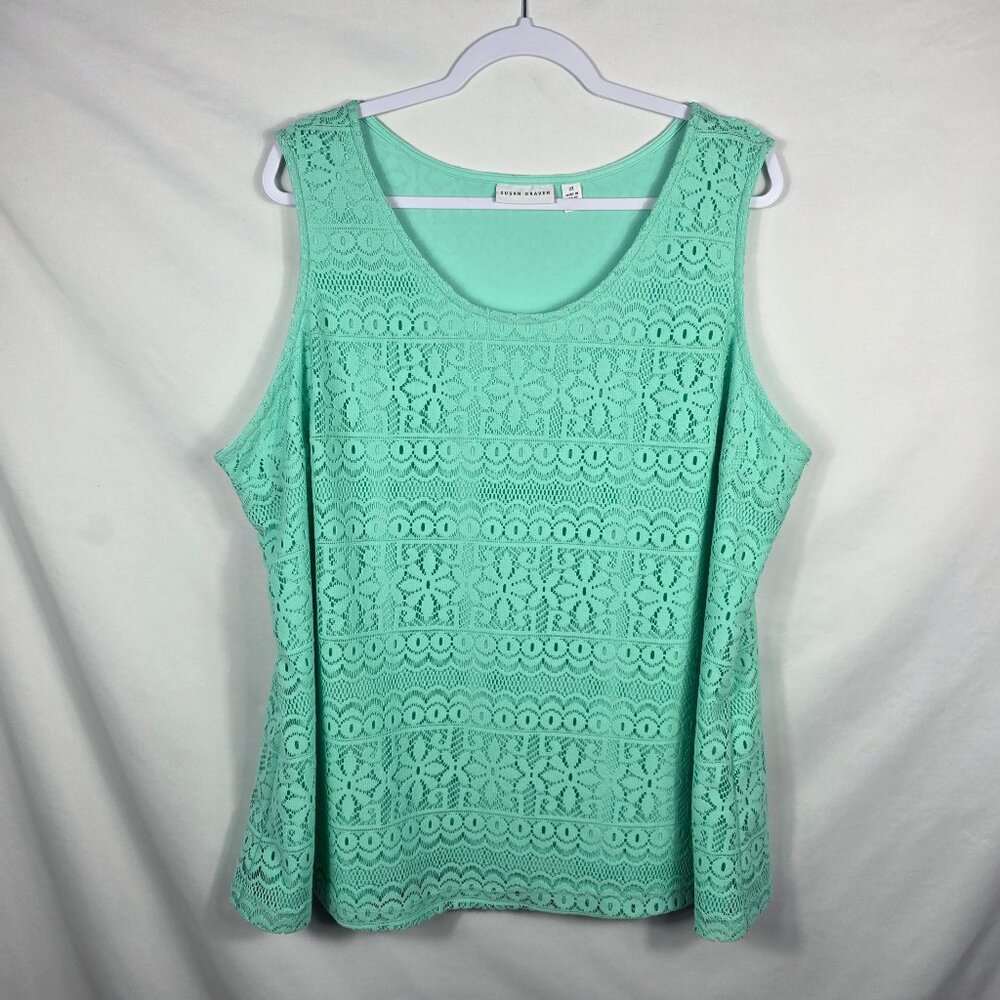 Susan Graver Sleeveless Lace Overlay Tank Top Women's Size 2X Mint Green